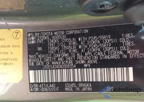 2008 Toyota Highlander Limited z USA, uszkodzony, nr VIN JTEES42A082009354